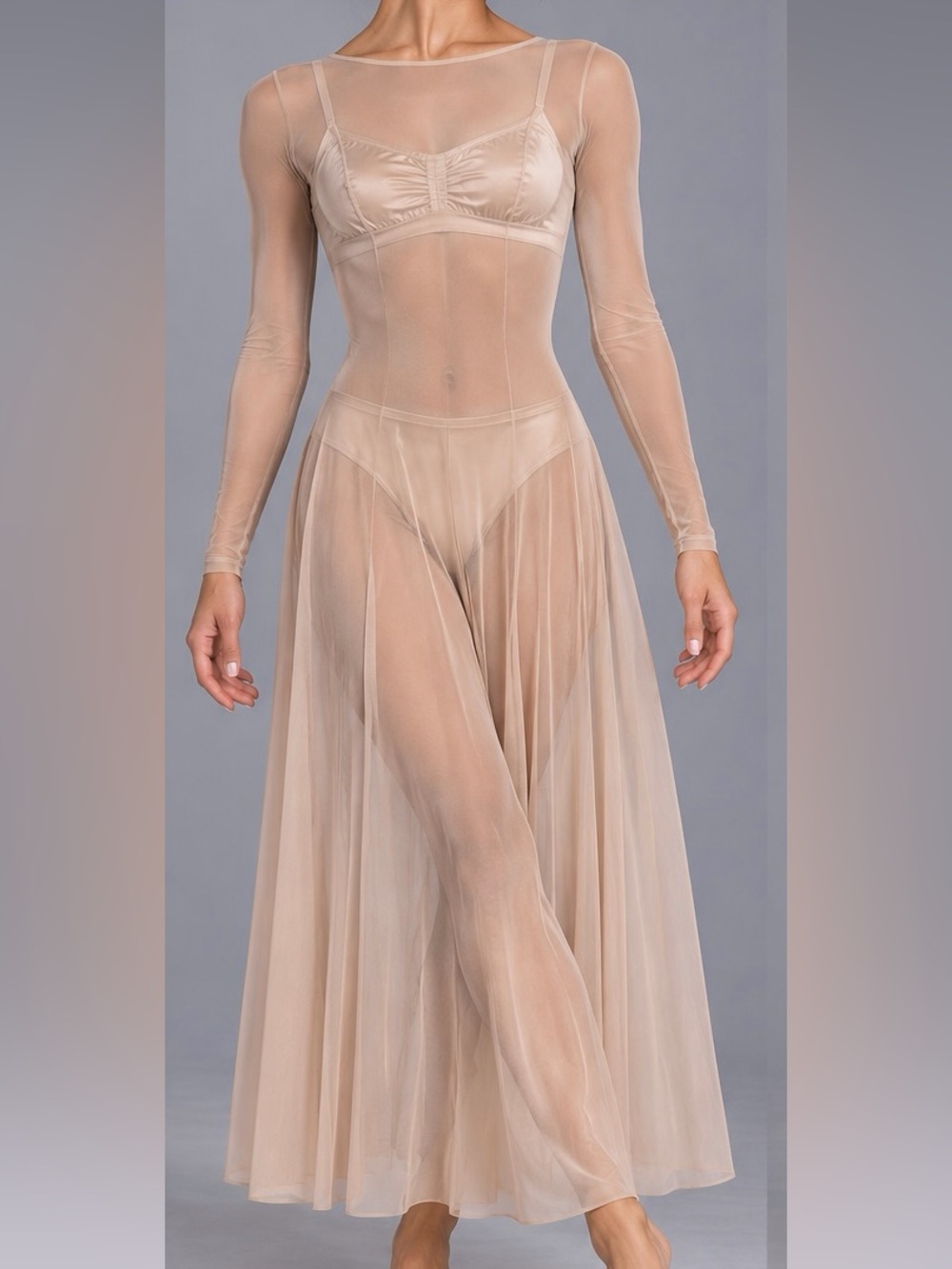 Kelle Beige Mesh Dress Dance Costume